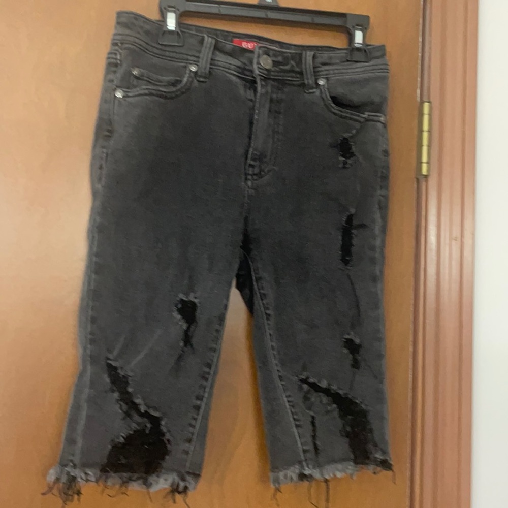 Guess distressed black jeans shorts